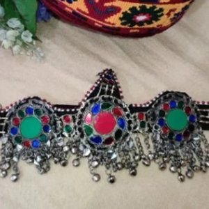 Afghan Tribal Three Rings Head Piece, Handmade Afghan Kuchi Matha Patti, Head